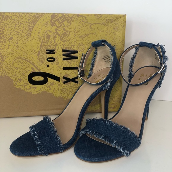 HP! Mix No. 6 Pavia Denim Ankle Strap Frayed Heels NWT Women’s Size 7.5 - Picture 3 of 11